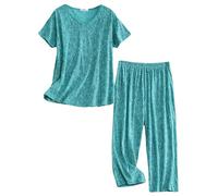 BERDITH Soft Womens Nightwear, Plus Size Ladies Pyjamas Sets Cotton Blend Pajamas Summer Sleep Lounge Loungewear PJS Set for Women Gift Mothers Day Mum Mummy UK Size 12-14,Green
