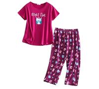 BERDITH Soft Womens Nightwear, Plus Size Ladies Pyjamas Sets Cotton Blend Pajamas Summer Sleep Lounge Loungewear PJS Set for Women Gift Mothers Day Mum Mummy UK Size 8-10 Magenta owls
