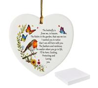 Bereavement Gifts Always Here, Double Sided Memorial Gifts Ceramic Heart Pendants, Protecting And Loving You, Sympathy Gift With Storage Box And String, Hanging Thinking Keepsake Robin Ornament
