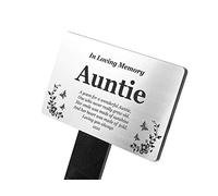 Bereavement Gifts. AUNTIE Memorial Plaques With Custom Text, Gardens Ground Stake Or Grave Ornaments - Acrylic, Waterproof and Hard Wearing. Shipped Globally. (Silver Auntie)