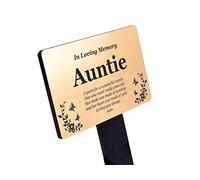 Bereavement Gifts. AUNTIE Memorial Plaques With Custom Text, Gardens Ground Stake Or Grave Ornaments - Acrylic, Waterproof and Hard Wearing. Shipped Globally. (Gold Auntie)