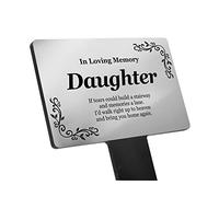 Bereavement Gifts. DAUGHTER Memorial Plaques With Custom Text, Gardens Ground Stake Or Grave Ornaments - Acrylic, Waterproof and Hard Wearing. Shipped Globally. (Silver Daughter)