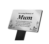 Bereavement Gifts. MUM Memorial Plaques With Custom Text, Gardens Ground Stake Or Grave Ornaments - Acrylic, Waterproof and Hard Wearing. Shipped Globally. (Silver Mum)