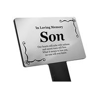 Bereavement Gifts. SON Memorial Plaques With Custom Text, Gardens Ground Stake Or Grave Ornaments - Acrylic, Waterproof and Hard Wearing. Shipped Globally. (Silver Son)