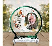 Bereavement Robin Snowglobe Keepsake Plaque - In Loving Memory of Angels Near, Personalised Own Name & Dates Sentimental Remembrance Ornament for Family (Green Marble)