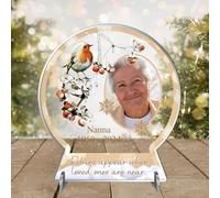 Bereavement Robin Snowglobe Keepsake Plaque - In Loving Memory of Angels Near, Personalised Own Name & Dates Sentimental Remembrance Ornament for Family (Beige)