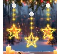 Berelin 3 Pcs Christmas Decoration Stars Window Lights Warm White, 8 Modes Christmas Stars Light with Timer Function, Battery Powered Hanging Lights for Party Shop Window Xmas Decoration