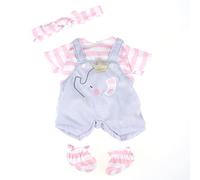 Berenguer Grey overall shorts with pink stripes, headband and booties.