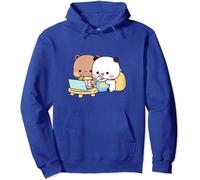 Berentoya Kawaii Panda Bear Hug Bubu and Dudu Love is Being Cinema Pogether Valentines Days Funny Gift Unisex Pullover Hoodie (Blue,L)