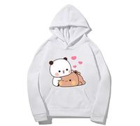 Berentoya Kawaii Panda Bear Hug Bubu Dudu Love Valentines Days Funny Gift Unisex Pullover Hoodie (White,L)