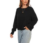 BERESIA Women's Crew Neck Raglan Long Sleeve Sweaters 2024 Winter Fuzzy Knit Casual Ribbed Pullover Tops, Black, S