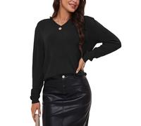 BERESIA Women's Spring Tops 2025 Fashion V Neck Long Sleeve Knit Tops Casual Pullover Sweater, Black, L