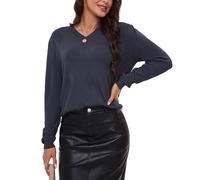 BERESIA Women's Spring Tops 2025 Fashion V Neck Long Sleeve Knit Tops Casual Pullover Sweater, Navy, L