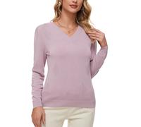 BERESIA Women's Spring Tops 2025 Fashion V Neck Long Sleeve Knit Tops Casual Pullover Sweater, Purple, M