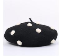 Beret Hat Women Parent-Child Girl Kawaii Polka Dot Beret Winter Warm Painter Hat Handmade Artist Hat,Black,52Cm 4-8Years