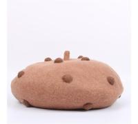Beret Hat Women Parent-Child Girl Kawaii Polka Dot Beret Winter Warm Painter Hat Handmade Artist Hat,Khaki,52Cm 4-8Years