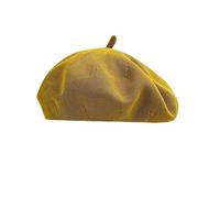Beret Hat Women Simple Solid Color Spring And Summer Beret Women's Versatile Street Cotton Yarn Breathable Dome Painter Hat(Ginger yellow)