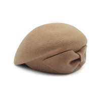 Beret Hat Women Wool Cloche Hat Irregular Newsboy Cap Lady Chic Berets Women Pillbox Caps Felt Fedora Hats(Khaki bowknot)