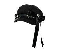 Beret Women'S Lace Bow Beret, Y2K Style Flat Cap, Suitable For Everyday Wear Or Holidays-Black-A