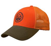 Beretta Men's Tobacco/Blaze Orange Upland Mesh Back Hunting Trucker Hat with Waxed Cotton Bill and Velcro Closure, One Size