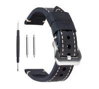 Berfine Black 22mm Genuine Leather Wristwatch Watch Band Oil Tan Vintage Watchband for Men with Stainless Buckle