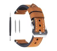 Berfine Brown 22mm Genuine Leather Wristwatch Watch Band Oil Tan Vintage Watchband for Men with Stainless Buckle