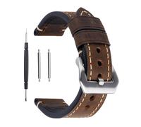 Berfine Dark Brown 22mm Genuine Leather Wristwatch Watch Band Oil Tan Vintage Strap for Men with Stainless Buckle