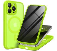 BERFY for iPhone 14 Pro Max Case, Compatible with MagSafe, Built-in Privacy Screen Protector and Camera Protection, Anti-Spy Full Body Shockproof Matte Phone Case for 14 Pro Max 6.7",Bright Green