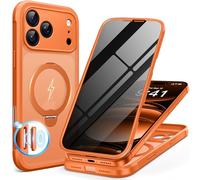 BERFY for iPhone 17 Pro Case, Compatible with MagSafe, Built in Privacy Screen Protector and 360 Spin Magnetic Stand, Anti-Spy Full Body Shockproof Matte Phone Case for 17 Pro 6.3", Orange