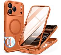 BERFY for iPhone 17 Pro Max Case, Compatible with MagSafe, Built-in Glass Screen Protector, Camera Protection, Shockproof Full Body Phone case 6.9", Translucent Cosmic Orange