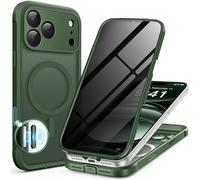 BERFY for iPhone 17 Pro Max Case, Compatible with MagSafe, Built-in Privacy Screen Protector and Camera Protection, Anti-Spy Full Body Shockproof Matte Phone Case for 17 Pro Max 6.9", Deep Green