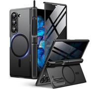 BERFY Magnetic Armor Stand for Z Fold 6 with Privacy Screen Protector, [Compatible with MagSafe][Anti Spy] Built-in S Pen Holder & 2 Invisible Kickstands, Full-Body Case for Galaxy Z Fold 6,Black