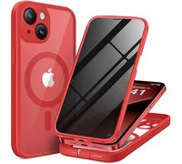BERFY Magnetic for iPhone 13 Case, Compatible with MagSafe, Built-in Privacy Screen Protector and Upgraded Camera Protection, Anti-Spy Full Body Shockproof Phone Case for 13 6.1", Red