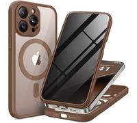 BERFY Magnetic for iPhone 14 Pro Max Case, Compatible with MagSafe, Built-in Privacy Screen Protector and Upgraded Camera Protection, Anti-Spy Full Body Shockproof Phone Case for 14 Pro Max 6.7",Brown