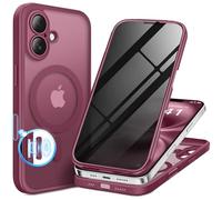 BERFY Magnetic for iPhone 16 Plus Case, Compatible with MagSafe, Built-in Privacy Screen Protector and Upgraded Camera Protection, Anti-Spy Full Body Shockproof Phone Case for 16 Plus 6.7", Dark Red