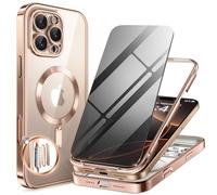 BERFY Magnetic for iPhone 16 Pro Max Case, Compatible with MagSafe, with Privacy Screen Protector, [Upgraded Camera Protection], 2-Layer Bumper Full Body Shockproof Plating Phone Case 6.9", Rose Gold
