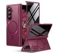 BERFY Magnetic for Samsung Galaxy Z Fold 7 Case with Privacy Screen Protector, [Compatible with MagSafe][Anti Spy] Built-in Hidden Kickstand, Full-Body Shockproof Slim Phone Case for Z Fold 7, Red