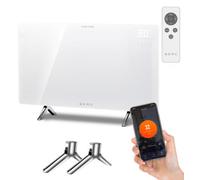 BERG Ultra-Slim Glass Infrared Panel Heater - Smart Electric Heater with Wi-Fi & Remote Control, 12mm Frameless Design, Wall Mounted or Free-Standing, Energy Efficient Room Heating (White, 480W)