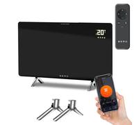 BERG Ultra-Slim Glass Infrared Panel Heater - Smart Electric Heater with Wi-Fi & Remote Control, 12mm Frameless Design, Wall Mounted or Free-Standing, Energy Efficient Room Heating (Black, 720W)