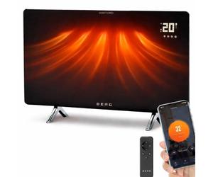 BERG Ultra-Slim Glass Infrared Panel Heater - Smart Electric Heater with Wi-Fi & Remote Control, 12mm Frameless Design, Wall Mounted or Free-Standing, Energy Efficient Room Heating (Black, 600W)