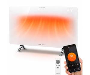 BERG Ultra-Slim Glass Infrared Panel Heater - Smart Electric Heater with Wi-Fi & Remote Control, 12mm Frameless Design, Wall Mounted or Free-Standing, Energy Efficient Room Heating (White, 720W)