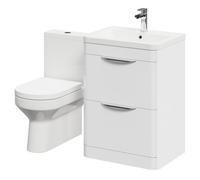 Bergen Floor Standing 2 Drawer Vanity Unit and Closed Back Toilet Suite | Gloss White | MDF | 600mm