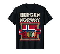 Bergen Norway Flag Bryggen Harbor Vintage Travel Art T-Shirt