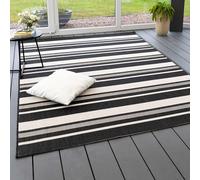 Bergen Outdoor Patio Rug - Durable, Weather-Resistant, UV-Protected | Perfect for Porches and Backyards, Black Stripes, Size: 80x150 cm (2'7"x5')