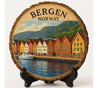 Bergen Souvenir Gift - Wood Slice Plaque for Wall or Table, Norway Souvenir for Tourists, Plate Collectors & Travel Lovers, Gateway to the Fjords Decorative Gift