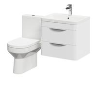 Bergen Wall Mounted 2 Drawer Vanity Unit and Rimless Toilet Suite | Gloss White | MDF | 600mm