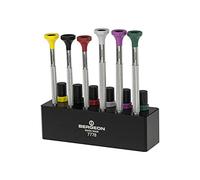 Bergeon 7778 6 Piece Screwdriver Set with Spare Blades and Screwdriver Stand, Silver