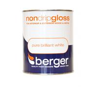 Berger Non Drip Gloss 750ml - Pure Brilliant White for Interior/Exterior Wood & Metal, High-Gloss Finish
