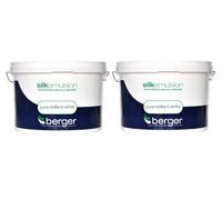 Berger Vinyl Silk Emulsion Paint Pure Brilliant White 10L Pack Of 2