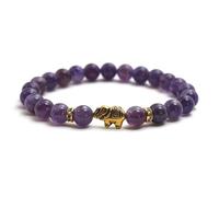 BERGERLIN Amethyst Bracelet with Real Natural Stone Beads and Elephant Size XS-S